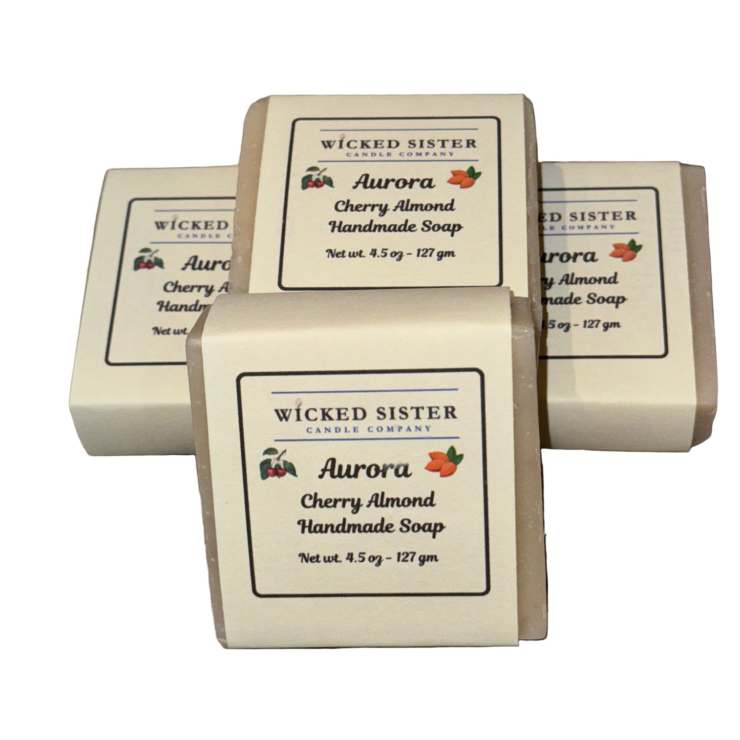 Wicked Sister Candle Company cherry almond handmade soap bars on a white background
