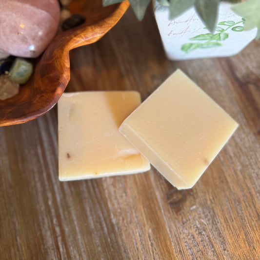 Handmade bars of lavender patchouli soap cold processed