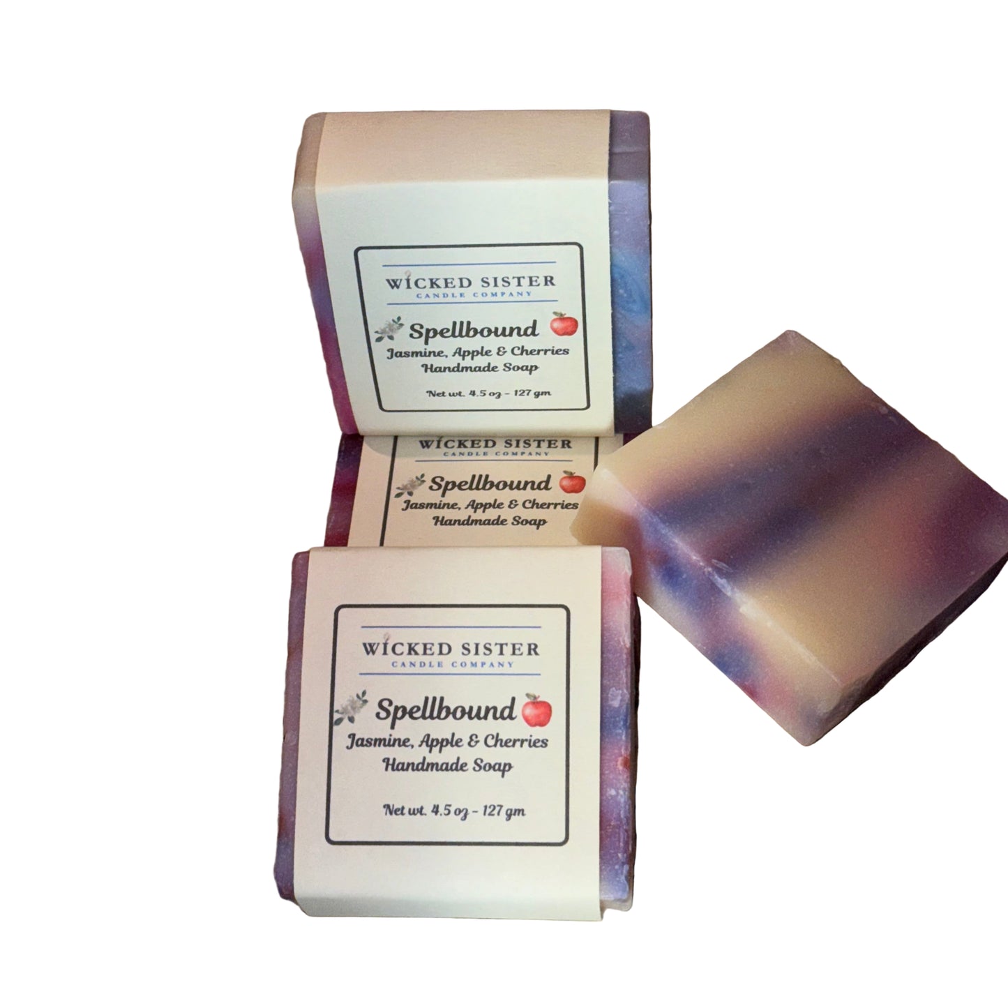 Two bars of 'Spellbound' soap by Wicked Sister on a white background