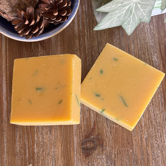 Homemade citrus natural soap bars made with olive oil and shea butter