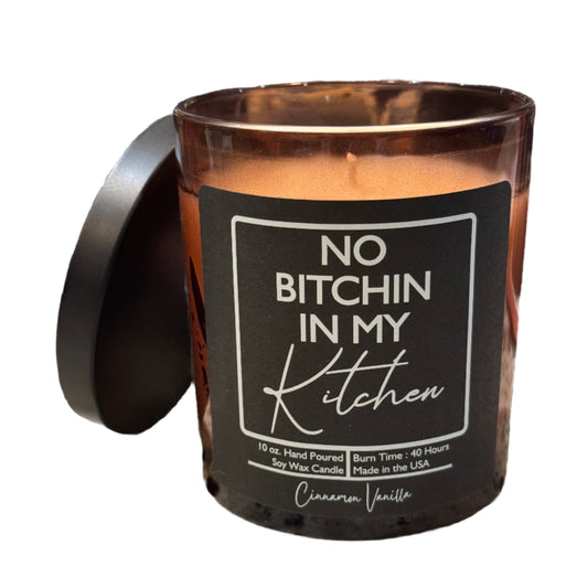 Soy wax candle 40 hours burn time no bitchin in my kitchen in cinnamon vanilla scent