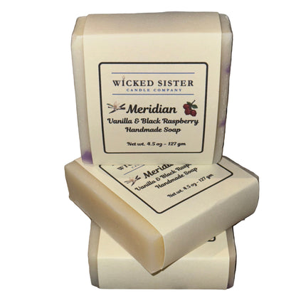 Wicked Sister Candle Company Meridian Vanilla & Black Raspberry handmade soap on a white background